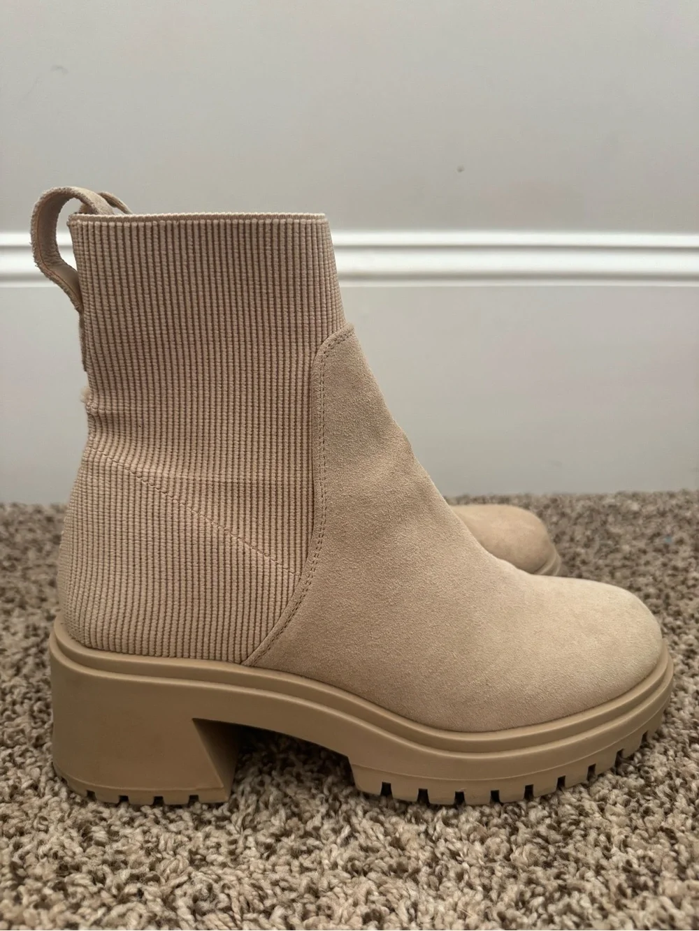 Steve Madden Beige Chunky Heel Ankle Booties